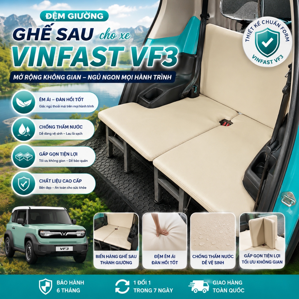 Đệm Ghế Sau Cho Xe Vinfast VF3 V3 Tăng Không Gian Hàng Ghế Sau Thành Giường Nghỉ Cao Cấp Tiện Lợi