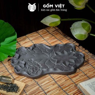 Khay trà, nước tử sa đất nung màu đen, đỏ kiểu lá sen, nho, thủng - Gốm sứ Bát Tràng - Gốm Việt