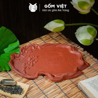 Khay trà, nước tử sa đất nung màu đen, đỏ kiểu lá sen, nho, thủng - Gốm sứ Bát Tràng - Gốm Việt