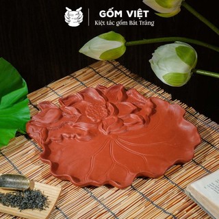 Khay trà, nước tử sa đất nung màu đen, đỏ kiểu lá sen, nho, thủng - Gốm sứ Bát Tràng - Gốm Việt