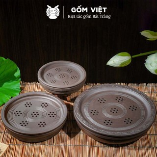 Khay trà, nước tử sa đất nung màu đen, đỏ kiểu lá sen, nho, thủng - Gốm sứ Bát Tràng - Gốm Việt