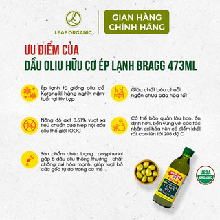 Dầu oliu hữu cơ ép lạnh Bragg 473ml