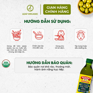 Dầu oliu hữu cơ ép lạnh Bragg 473ml