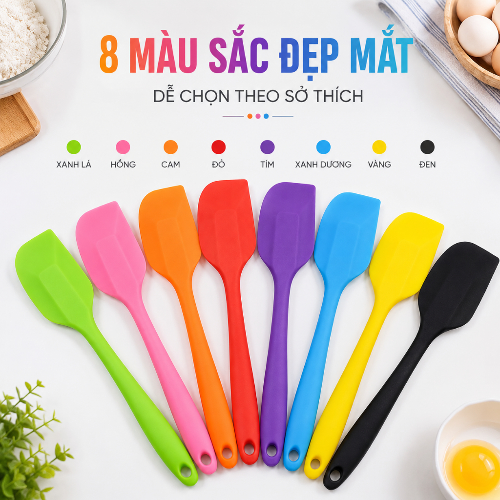 Phới Dẹt Silicon Chịu Nhiệt Cao, Xẻng Trộn Bột Đa Năng, Dụng Cụ Lật Chiên Rán Chống Dính Nhà Bếp
