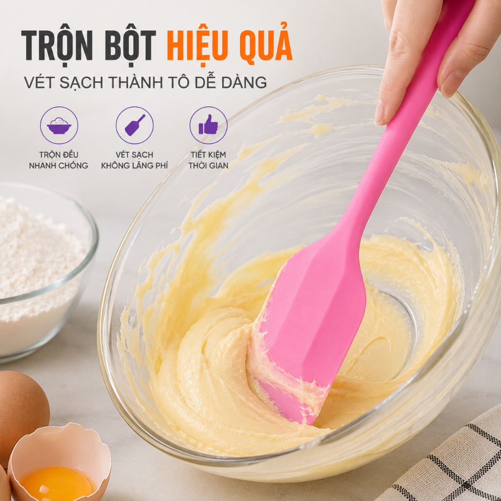 Phới Dẹt Silicon Chịu Nhiệt Cao, Xẻng Trộn Bột Đa Năng, Dụng Cụ Lật Chiên Rán Chống Dính Nhà Bếp