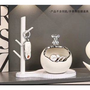 Khay đựng đồ, khay đựng móc chìa khóa, khay đựng mỹ phẩm kèm giá treo hình tròn đựng trang sức nhỏ gọn, decor kệ tủ