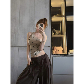 Set Áo Chéo Vai Chấm Bi Chiết Eo Mix Quần Dài Suông Lannie