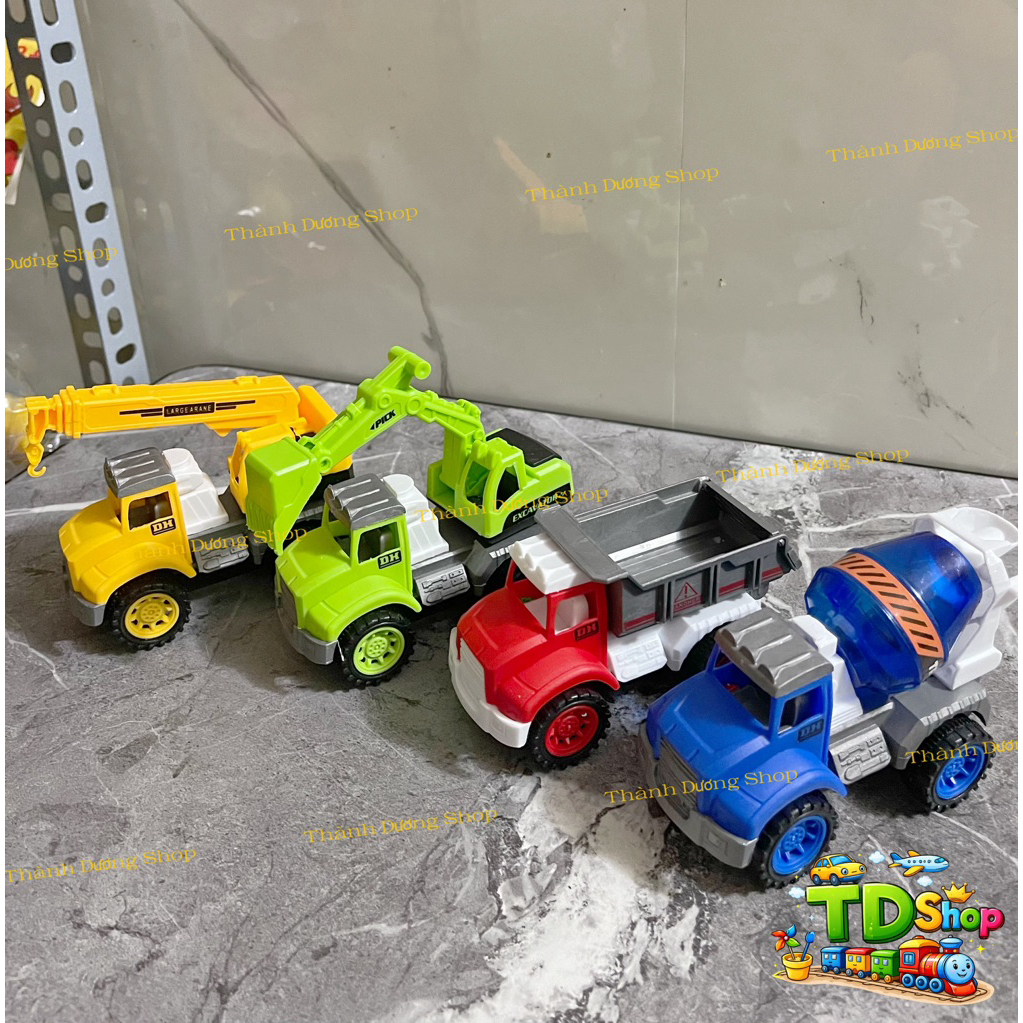 Set 4 Chiếc Xe Công Trình Đồ Chơi Cho Bé-Xe Xúc, Xe Ben, Xe Trộn Bê Tông, Xe Ủi Mini-Radom màu sắc