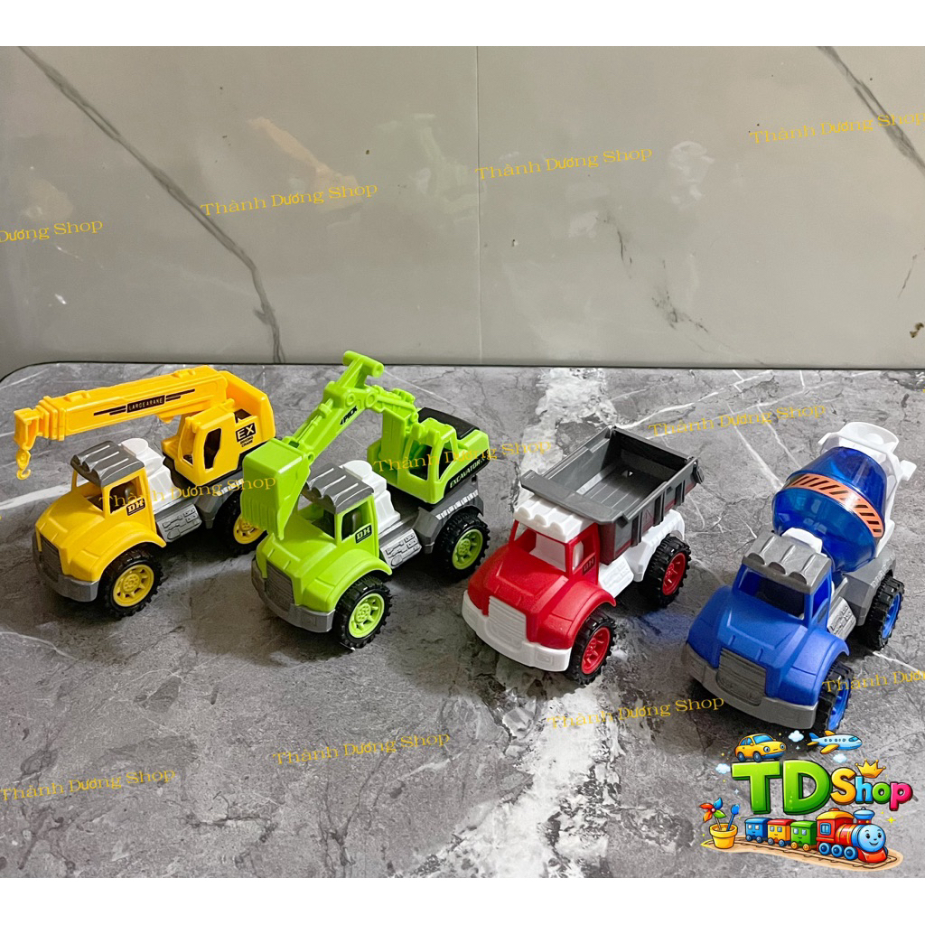 Set 4 Chiếc Xe Công Trình Đồ Chơi Cho Bé-Xe Xúc, Xe Ben, Xe Trộn Bê Tông, Xe Ủi Mini-Radom màu sắc