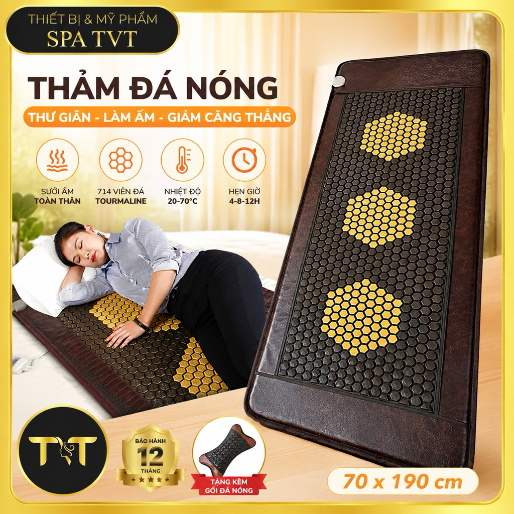 THẢM ĐÁ NÓNG JIARECHANPIN 70x190CM - 714 ĐÁ TOURMALINE, 12 ĐÈN PHOTON, HỖ TRỢ THƯ GIÃN CƠ THỂ