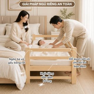 Giường Ghép Trẻ Em 2m Có Thanh Chặn Ngang Chống Lăn Rơi Giường Rộng Cho Bé Và Phụ Huynh