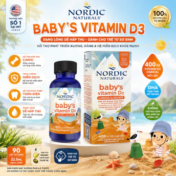 Nordic Naturals Baby's Vitamin D3 22.5ml Cho Trẻ Sơ Sinh & Trẻ Nhỏ | Vitamin D3 Hỗ Trợ Xương Răng, Miễn Dịch Chính Hãng