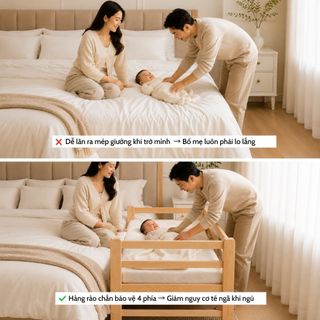 Giường Ghép Trẻ Em 2m Có Thanh Chặn Ngang Chống Lăn Rơi Giường Rộng Cho Bé Và Phụ Huynh