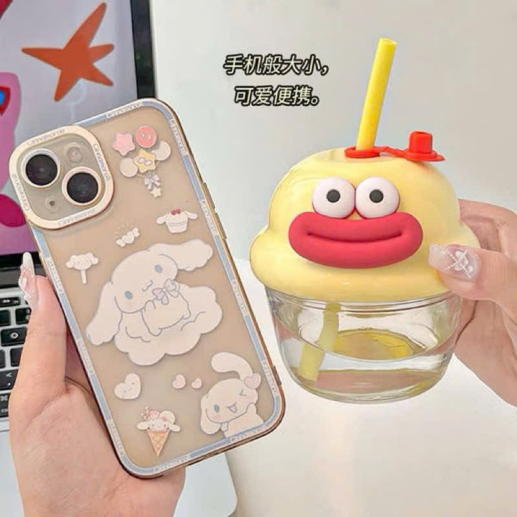 💚 CỐC THỦY TINH ĐÔI MẮT CÓ ỐNG HÚT 👀 210ML
