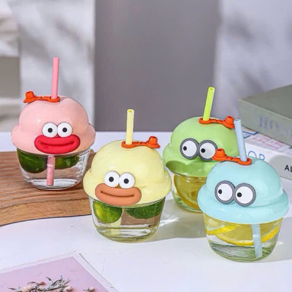 💚 CỐC THỦY TINH ĐÔI MẮT CÓ ỐNG HÚT 👀 210ML