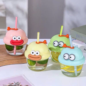 💚 CỐC THỦY TINH ĐÔI MẮT CÓ ỐNG HÚT 👀 210ML
