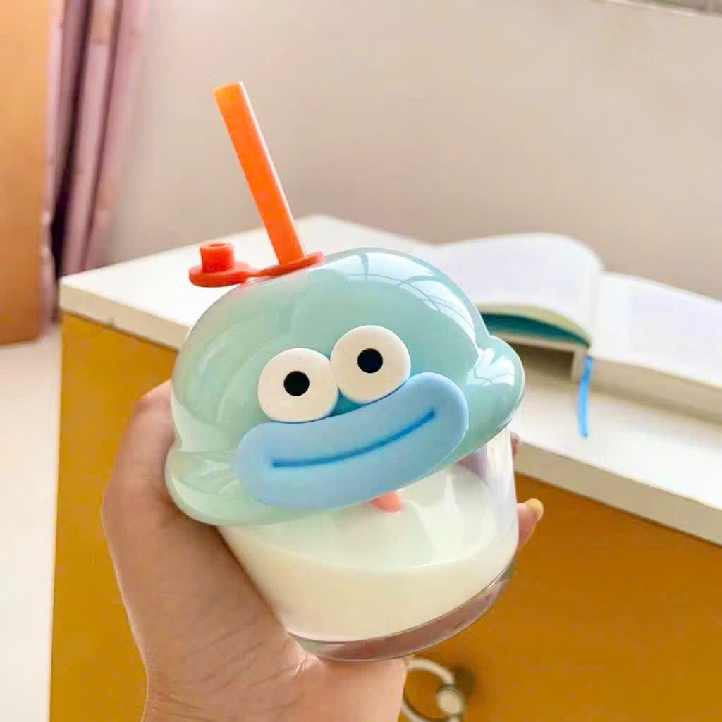 💚 CỐC THỦY TINH ĐÔI MẮT CÓ ỐNG HÚT 👀 210ML