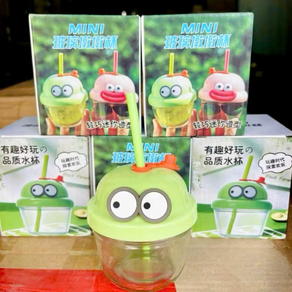 💚 CỐC THỦY TINH ĐÔI MẮT CÓ ỐNG HÚT 👀 210ML