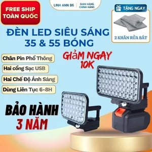 Đèn led 35/55 mắt siêu sáng dùng chân pin phổ thông MAKITA có 2 chế độ sáng, 2 cổng sạc USB tiện lợi