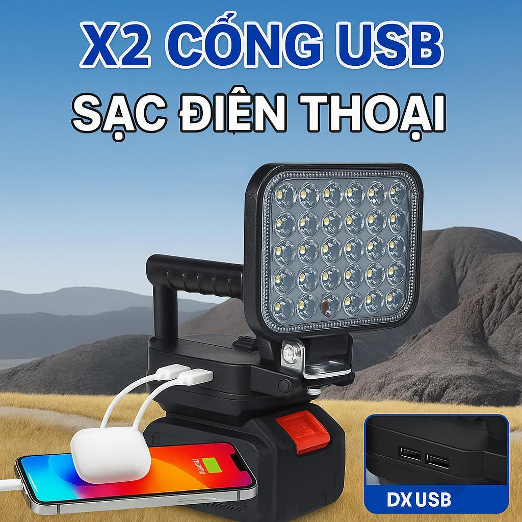 Đèn led 35/55 mắt siêu sáng dùng chân pin phổ thông MAKITA có 2 chế độ sáng, 2 cổng sạc USB tiện lợi