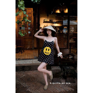 VÁY 2S CHẤM BI MẶT CƯỜI KÈM DÂY BUỘC TÓC HOT HIT
