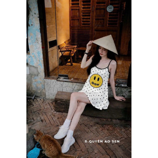 VÁY 2S CHẤM BI MẶT CƯỜI KÈM DÂY BUỘC TÓC HOT HIT