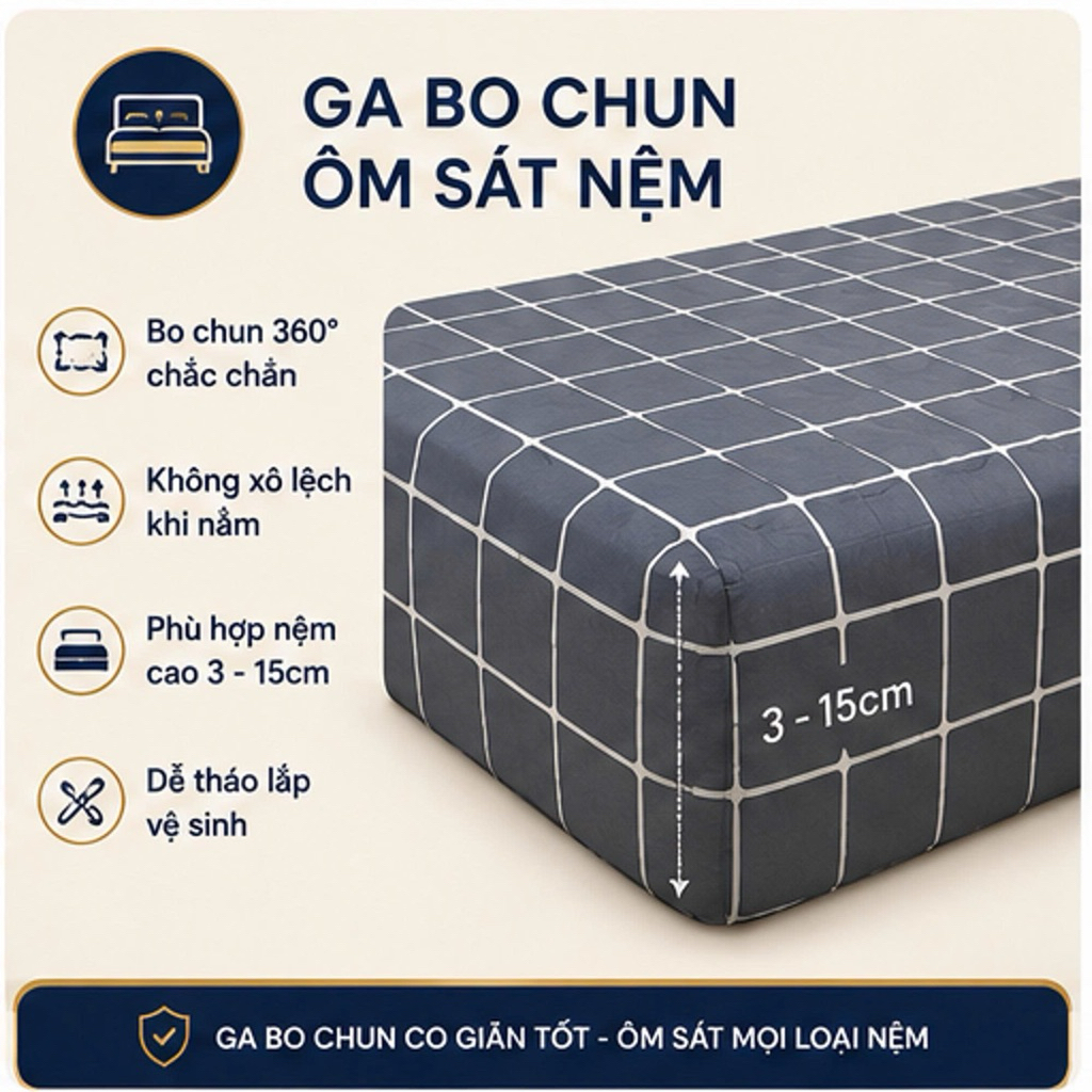 Bộ Ga Gối Cotton Thắng Lợi 4 Món 1m8x2m Aniva Home, Ga Chun Bọc Nệm 3-15cm, Cotton Cao Cấp