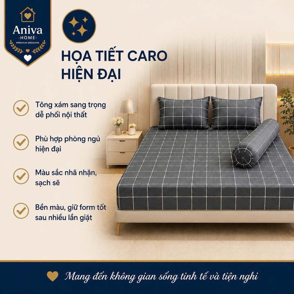 Bộ Ga Gối Cotton Thắng Lợi 4 Món 1m8x2m Aniva Home, Ga Chun Bọc Nệm 3-15cm, Cotton Cao Cấp