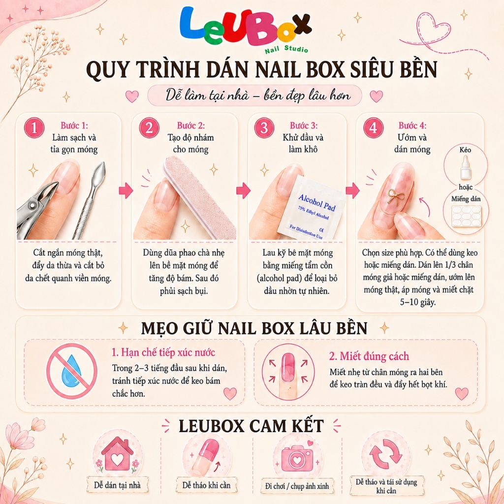 [V04] Móng giả tự dán, Nail box hàn quốc tự thiết kế phong cách nhẹ nhàng sử dụng hàng ngày LEUBOX