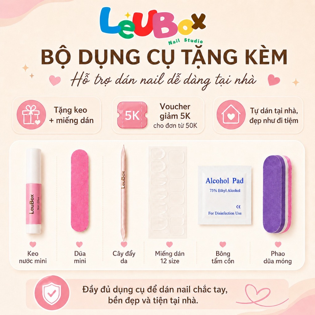 [V04] Móng giả tự dán, Nail box hàn quốc tự thiết kế phong cách nhẹ nhàng sử dụng hàng ngày LEUBOX
