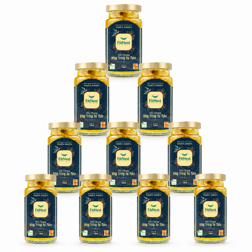 Combo 10 Lọ Trơn - FitNest Yến Chưng ĐÔNG TRÙNG HẠ THẢO - 770mg Yến Tươi  - 150ML/LỌ - Hỗ Trợ Sức Khoẻ