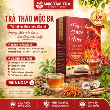 Trà Thảo Mộc BK Sâm Cau Nấm Đông Trùng Trà Túi Lọc 30 Gói x 3g Hương Vị Thảo Mộc Dễ Uống Tiện Lợi Hằng Ngày