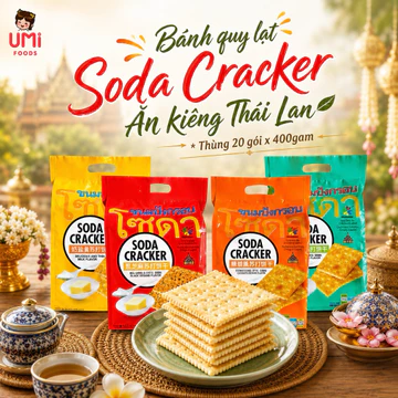 [400gam] Bánh qui lạt ăn kiêng soda cracker Thái Lan 4 vị mè đen / sữa / xilytol / trứng muối - ăn vặt ngon bổ