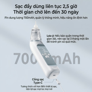 Máy Hút Mũi Xiaomi KA006 Cho Bé Pin 700mAh, Dùng 2.5 Giờ, 3 Cấp Hút, Đầu Silicone Mềm