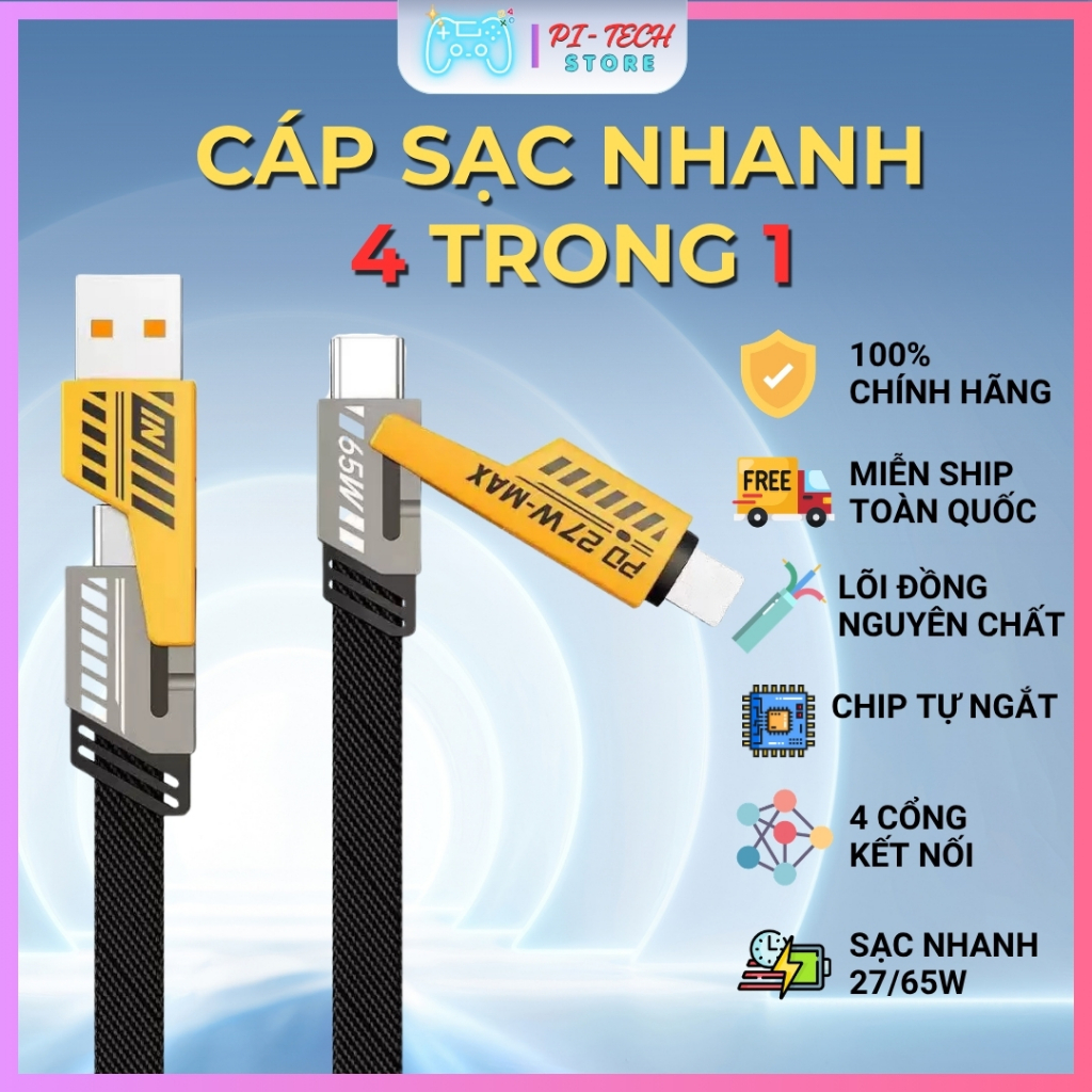 Cáp Sạc Nhanh 4 Trong 1 Type C Lai-ning Android 27W 65W Dây Dệt 1m Truyền Dữ Liệu Siêu Bền
