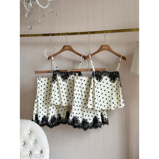 Set Lụa Ren Chấm Bi Chân Váy Ngắn Chuẩn Linh Hoàng