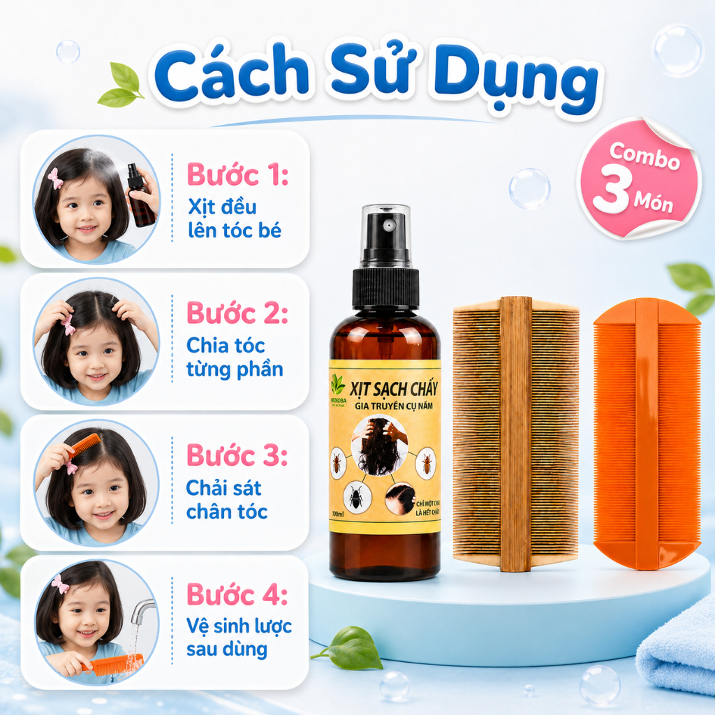 [MUA 1 TẶNG 1] Xịt Sạch Chấy Gia Truyền Cụ Năm Ngân Bình Cho Bé 100ml - Hỗ Trợ Sạch Chấy, Trứng Chí