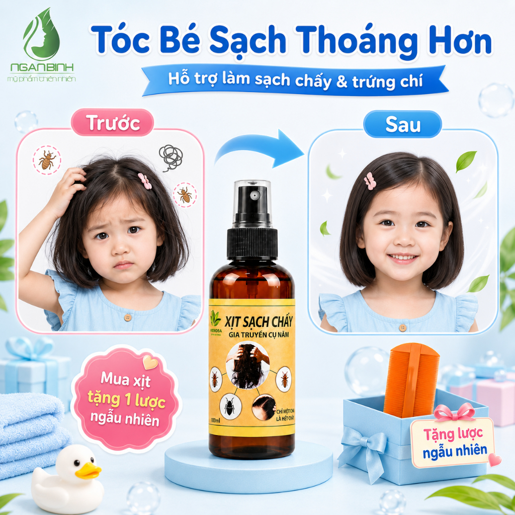 [MUA 1 TẶNG 1] Xịt Sạch Chấy Gia Truyền Cụ Năm Ngân Bình Cho Bé 100ml - Hỗ Trợ Sạch Chấy, Trứng Chí