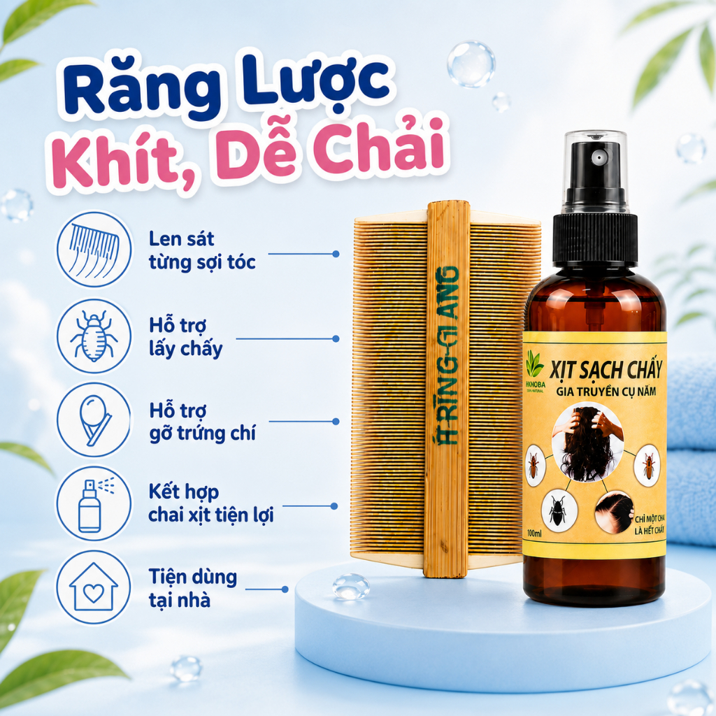 [Combo] Bộ Đôi Xịt Và Lược Sạch Chấy Gia Truyền Cụ Năm Ngân Bình Cho Bé - Hỗ Trợ Làm Sạch Chấy, Trứng Chí Hiệu Quả