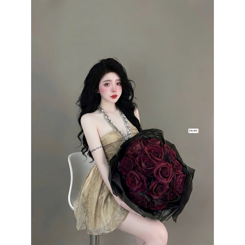 Váy tơ hoa màu sang xinh xỉu
