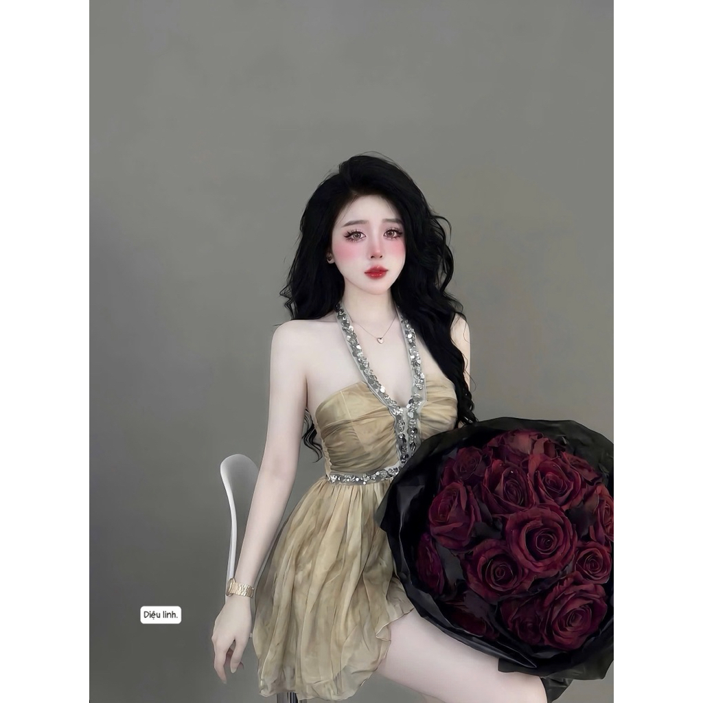 Váy tơ hoa màu sang xinh xỉu