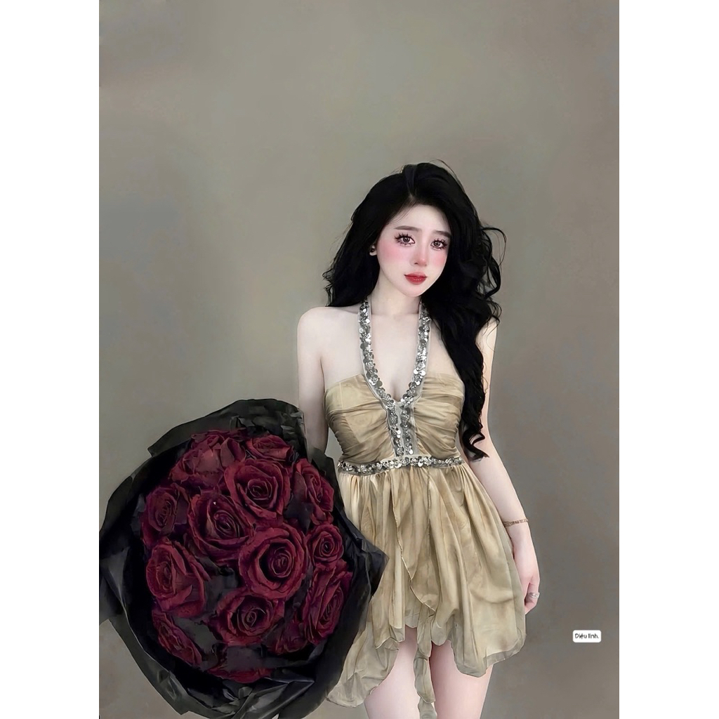 Váy tơ hoa màu sang xinh xỉu