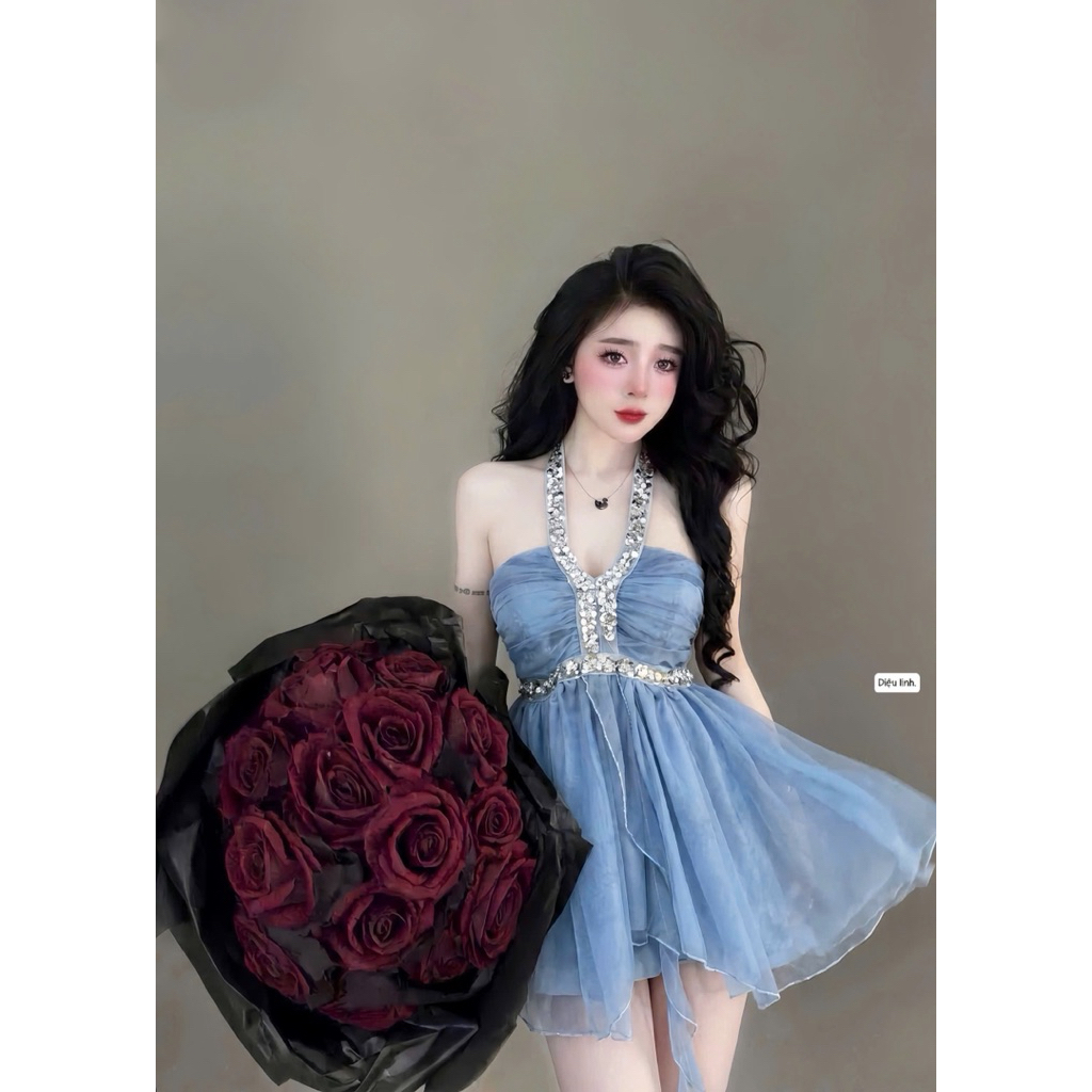 Váy tơ hoa màu sang xinh xỉu