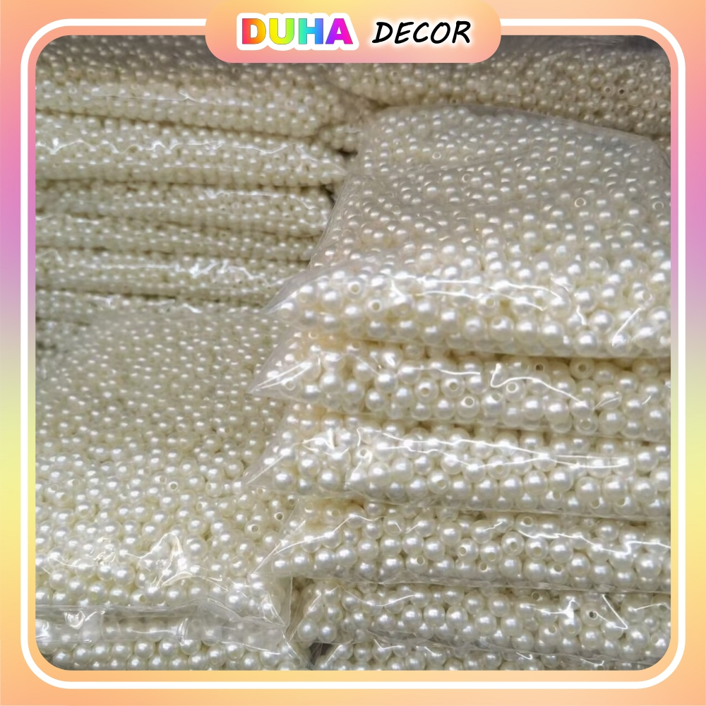 Combo 100g Hạt Ngọc Trai Giả Ngọc Trai Nhựa Abs Viên Tròn Có Lỗ Xâu Phụ Kiện Trang Trí Size 8mm Và 10mm DUHA 028