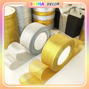 Combo 10 Cuộn Ruy Băng Nhũ Kim Tuyến - Vàng/ Bạc 1cm, 2cm, 3cm, 4cm, 5cm DUHA 065