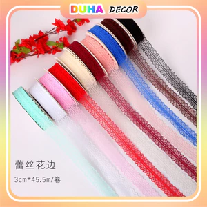 Combo 5 Cuộn Ruy Băng Vải Ren 3cm, Nơ Ren Trang Trí Bó Hoa Cưới Cô Dâu DUHA 066