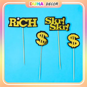 Bịch 100 Set Cắm Giấy Chữ $, RICH, SKR - Phụ Kiện Bánh Sinh Nhật, Bánh Kem- Giá Tốt DUHA 072