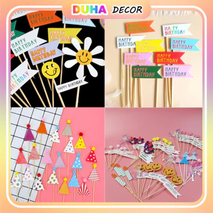 Combo 10 Set Cắm Giấy Sinh Nhật, Banner Happy Birthday, Thiệp Chúc Mừng - Phụ Kiện Trang Trí Bánh Kem DUHA 077