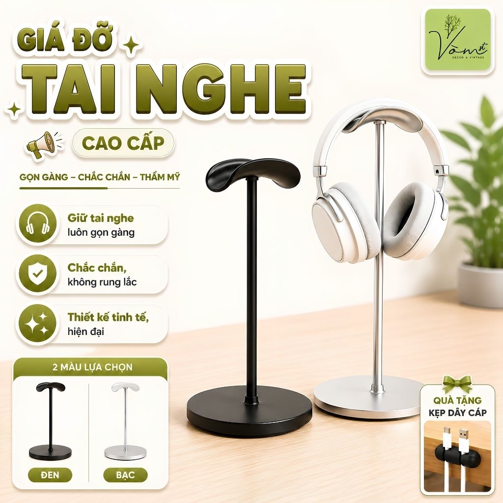 ( Kèm quà tặng ) Giá Treo Tai Nghe Chụp Tai Cao 24.5cm Vòm Decor – Thiết Kế Tối Giản Sang Trọng, Tối Ưu Không Gian