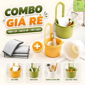 Giỏ Lọc Rác Treo Bồn Rửa + Khăn Kim Loại Rửa Chén - Vòm Decor – Lọc Thức Ăn Thừa, Thoát Nước dễ dàng,